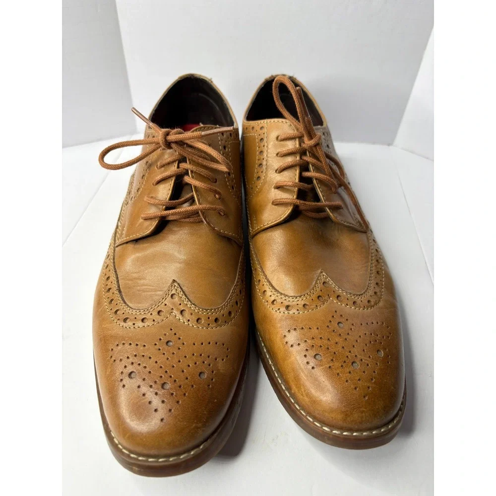Rockport Mens‎ Tan Leather Wingtip Oxford Brogue Dress Shoes Shock Absorbing